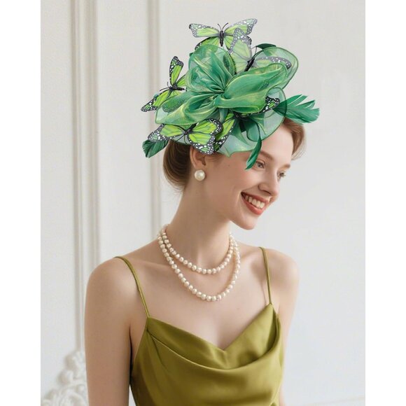 Organza Fascinator Hat Butterfly Hairpin Vintage Tea Party Race Headwear - Picture 3 of 6